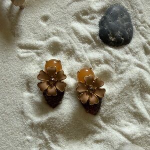 J. Crew Floral Gold and Brown Earrings